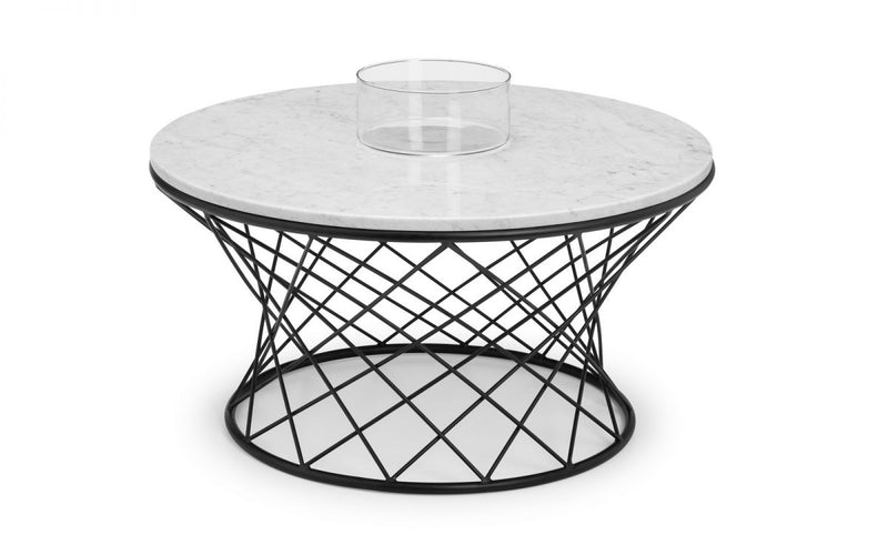 Modern Trevi Real Marble Coffee Table with Black Wire Metal Base