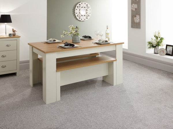 Modern Lancaster Farmhouse Style Dining Table & Bench Set - In 2 Colours & Sizes