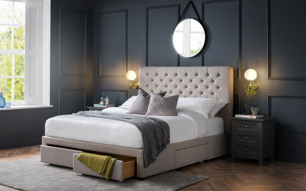 Sophisticated Wilton Deep Buttoned 4 Drawer Bed in a Beautiful Grey Fabric 4FT6, 5FT & 6FT